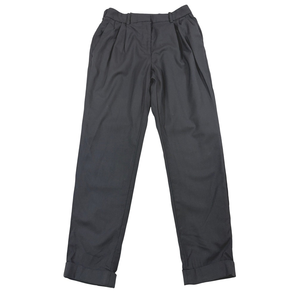 Nili Lotan Black Pleated Tapered Cuffed Trousers Pants Size 0 Made in USA